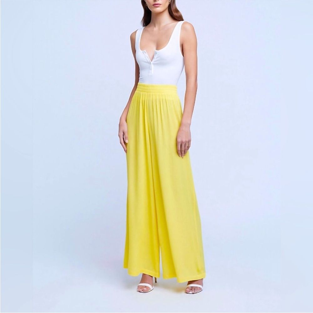 L’agence Nikita Wide Leg Pants Crepe Plisse Light Maize Rayon Size Medium Nwot
